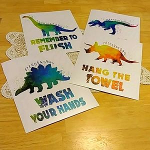 Dinosaur art prints, teaching reminders, boy's bathroom decor